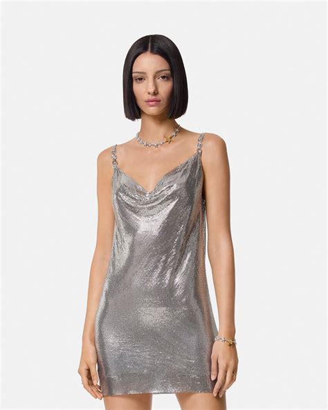 versace minikleid|Metal Mesh Slip Mini Dress .